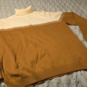 Colorblock Turtleneck Sweater - Cream and Brown Scott James